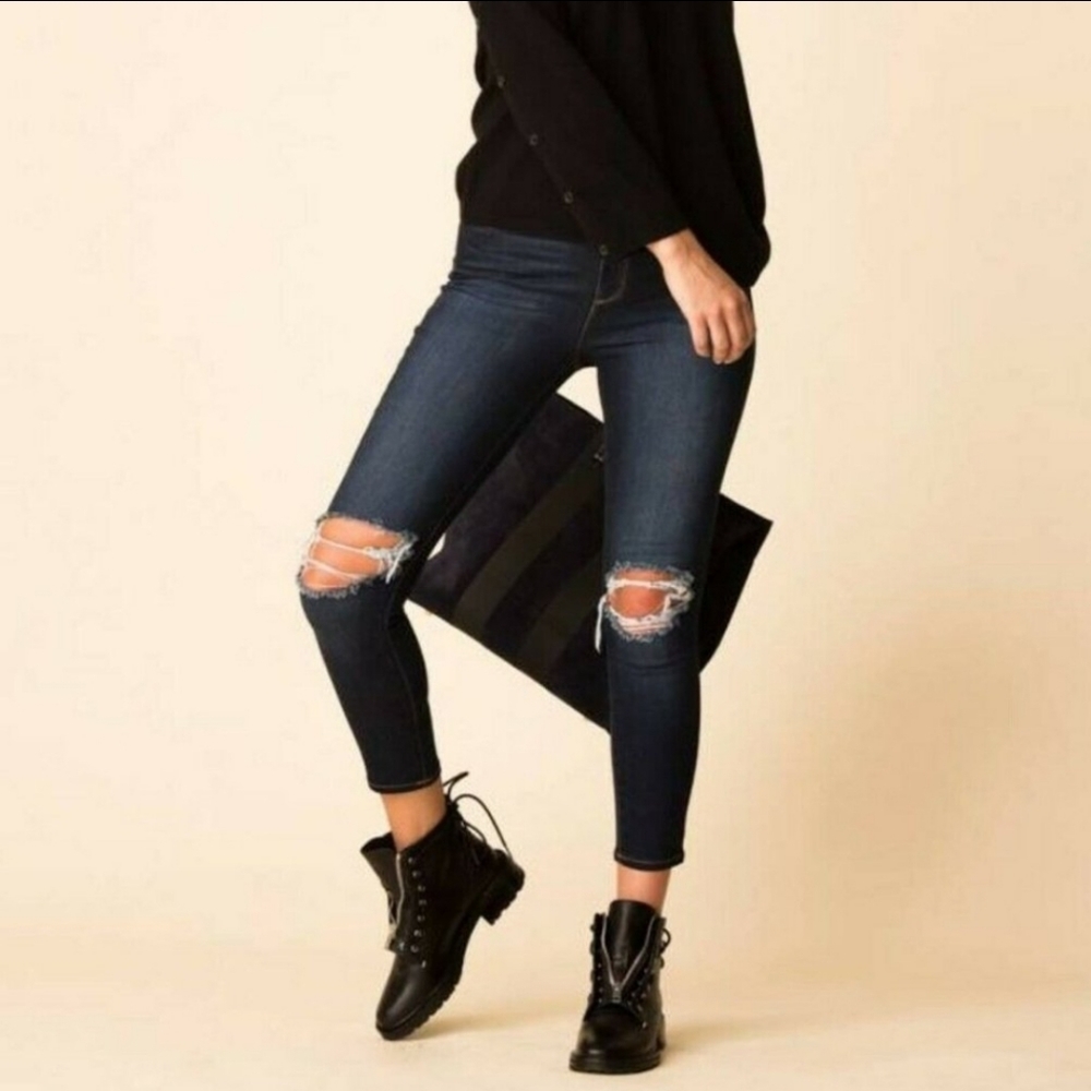 L'AGENCE Margot High Rise Skinny in Baltic Destruct Dark Wash Size 23 NW…